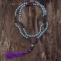 Amazonite and hematite long prayer bead necklace,