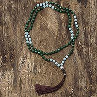 Quartz and amazonite long prayer bead necklace,
