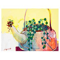 'Orange Pot' - Still Life with Teakettle and Flowers from Thailand