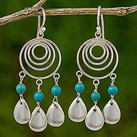 Sterling silver chandelier earrings, 'Sea Drops' - Sterling Silver and Calcite Chandelier Earrings Thailand