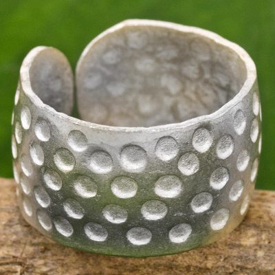 Hand Made Karen Silver Wrap Ring Dot Motifs Thailand