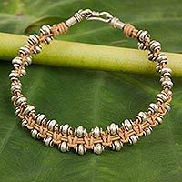 Silver and leather wristband bracelet,