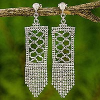 Sterling silver waterfall earrings, 'Sparkling Waterfalls' - Sterling Silver Rectangle Waterfall Earrings from Thailand