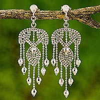 Sterling silver chandelier earrings, 'Ballroom Dancer' - Ornate Silver Chandelier Earrings Handcrafted in Thailand