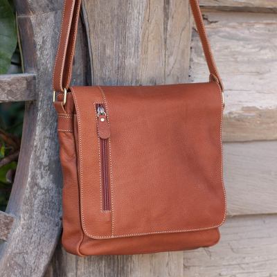 Leather messenger bag, 'Purposeful in Russet' - Handcrafted Thai Flap Messenger Bag in Russet Brown Leather