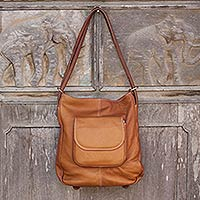 Leather backpack shoulder bag Peaceful Journey Thailand