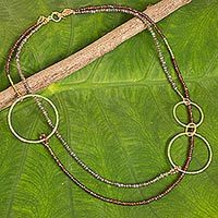 Labradorite and garnet beaded necklace,
