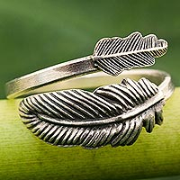 Sterling silver wrap ring, 'The Feather' - Hand Made Sterling Silver Wrap Ring Feather from Thailand