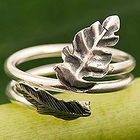 Sterling silver wrap ring, 'The Leaf' - Hand Made Sterling Silver Wrap Ring Leaf from Thailand