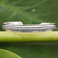 Sterling silver cuff bracelet, 'Hill Tribe Hope' - Inspirational Hand Stamped Hill Tribe Silver Bracelet