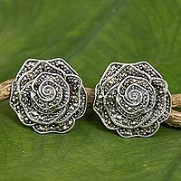 Marcasite button earrings,