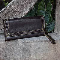 Leather wristlet handbag Espresso Lacings Thailand