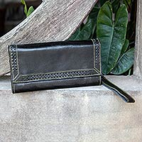 Leather wristlet clutch handbag Ebony Lacings Thailand
