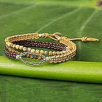 Jasper and unakite beaded wrap bracelet,