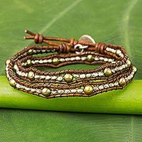 Cultured pearl and leather wrap bracelet,