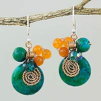 Green Quartz and Serpentine Bead Dangle Earrings with Copper,'Moonlight Garden in Green'