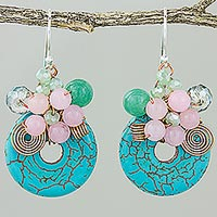 Beaded dangle earrings, 'Moonlight Garden' - Dyed Calcite Sterling Silver Dangle Earrings from Thailand