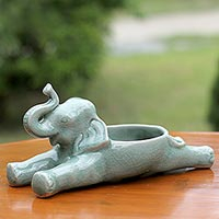 Celadon ceramic dish Entertaining Elephant Thailand