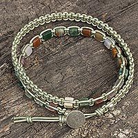 Jasper and leather wrap bracelet,