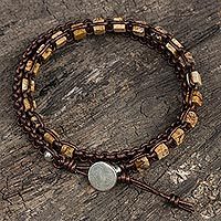 Jasper and leather wrap bracelet,