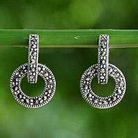 Marcasite drop earrings, 'Bold Connection' - Marcasite and Sterling Silver Drop Earrings from Thailand