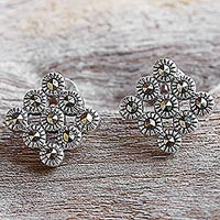 Marcasite button earrings, 'Looking Good' - Marcasite and Sterling Silver Button Earrings from Thailand