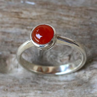 Chalcedony solitaire ring, Orange Sunset Glow