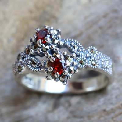 Garnet and marcasite band ring, Baby Roses