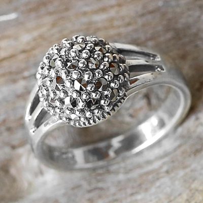 Marcasite cocktail ring, 'Glistening Dome' - Sterling Silver and Marcasite Cocktail Ring Thailand