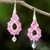 Beaded silk dangle earrings, 'Sparkling Lilies in Pink' - Silk and Glass Beaded Dangle Earrings in Pink Thailand thumbail
