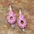 Beaded silk dangle earrings, 'Sparkling Lilies in Pink' - Silk and Glass Beaded Dangle Earrings in Pink Thailand (image 2c) thumbail