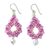 Beaded silk dangle earrings, 'Sparkling Lilies in Pink' - Silk and Glass Beaded Dangle Earrings in Pink Thailand (image 2e) thumbail