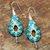 Beaded silk dangle earrings, 'Sparkling Lilies in Turquoise' - Silk and Glass Beaded Dangle Earrings in Turquoise Thailand (image 2c) thumbail