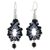 Beaded silk dangle earrings, 'Sparkling Lilies in Black' - Silk Glass Bead Dangle Earrings in Black and White Thailand (image 2a) thumbail