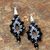 Beaded silk dangle earrings, 'Sparkling Lilies in Black' - Silk Glass Bead Dangle Earrings in Black and White Thailand (image 2c) thumbail