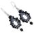 Beaded silk dangle earrings, 'Sparkling Lilies in Black' - Silk Glass Bead Dangle Earrings in Black and White Thailand (image 2e) thumbail
