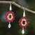 Beaded silk dangle earrings, 'Sparkling Rosettes in Maroon' - Silk and Glass Beaded Dangle Earrings in Maroon Thailand thumbail