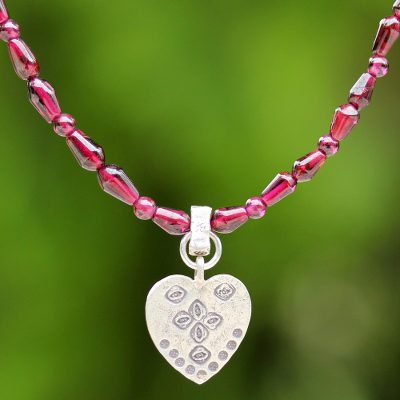Silver and garnet pendant necklace, Fiery Heart