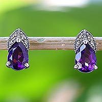 Amethyst and marcasite drop earrings,