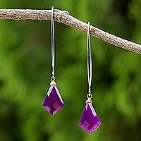 Gold accent chalcedony dangle earrings,