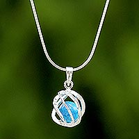 Sterling silver pendant necklace, 'Blue Orb of Energy' - Sterling Silver Howlite Pendant Necklace from Thailand