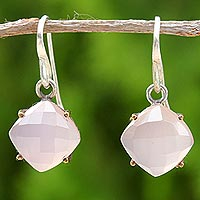 Gold accent chalcedony dangle earrings, 'Moon Kisses in Pink' - Gold Accent Pink Chalcedony Dangle Earrings from Thailand