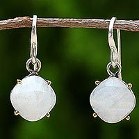 Gold accent rainbow moonstone dangle earrings,