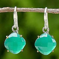 Gold accent chalcedony dangle earrings,