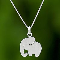 Sterling silver pendant necklace, 'Respectful Elephant' - Thai Sterling Silver Pendant Necklace of a Proud Elephant