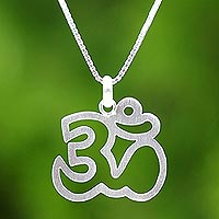 Sterling silver pendant necklace, 'Meditative Om' - Sterling Silver Om Pendant Necklace from Thailand