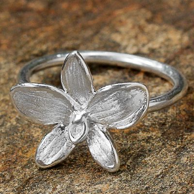 Sterling Silver Orchid Blossom Cocktail Ring from Thailand