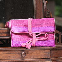 Silk blend jewelry roll Happy Travels in Purple Thailand
