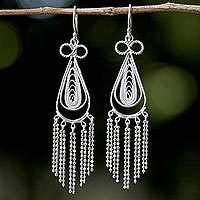 Sterling silver filigree chandelier earrings,