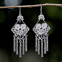 Sterling silver chandelier earrings, 'Diamond Hearts' - Thai Sterling Silver Diamond Shaped Chandelier Earrings